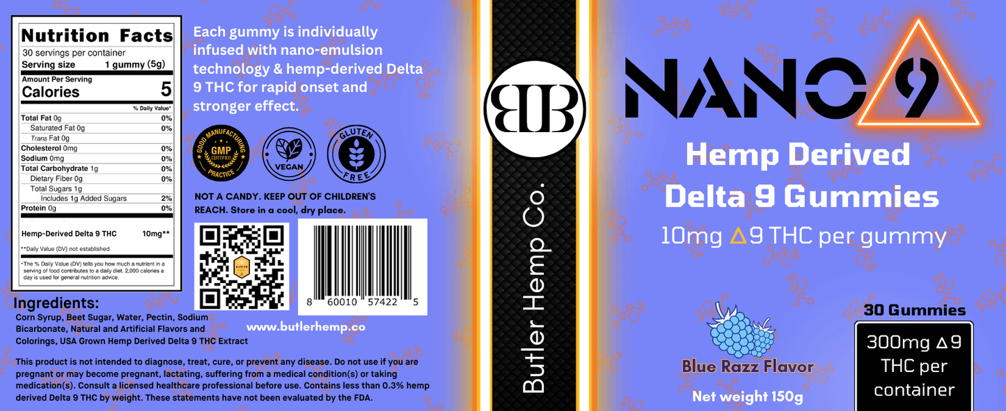 Nano 9 10mg Hemp-Derived Delta 9 Gummies: 30 Count