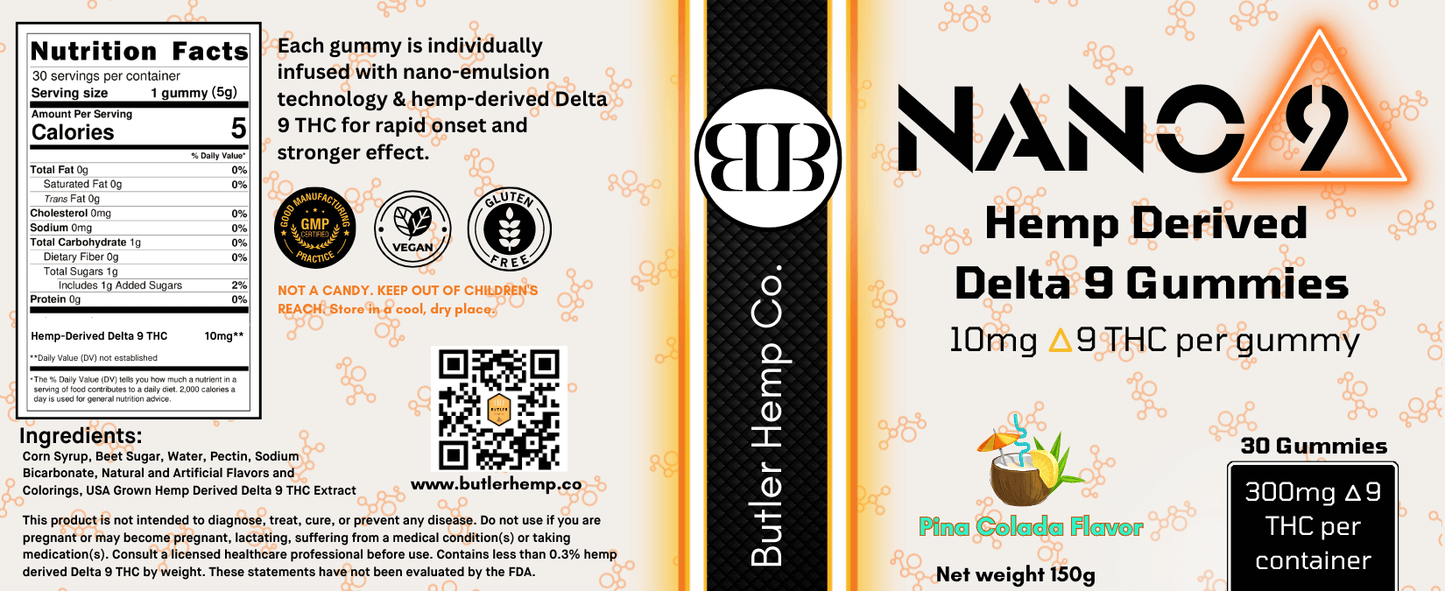 Nano 9 10mg Hemp-Derived Delta 9 Gummies: 30 Count