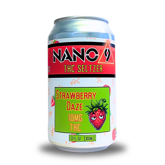 Buy Nano 9 10mg Strawberry Daze THC seltzer online in a convenient 9-pack. Fast-acting and zero sugar.