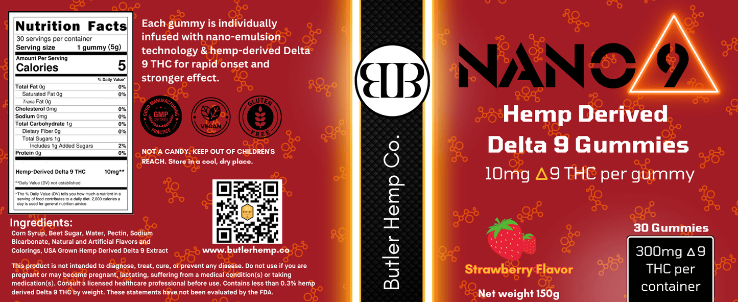 Nano 9 10mg Hemp-Derived Delta 9 Gummies: 30 Count