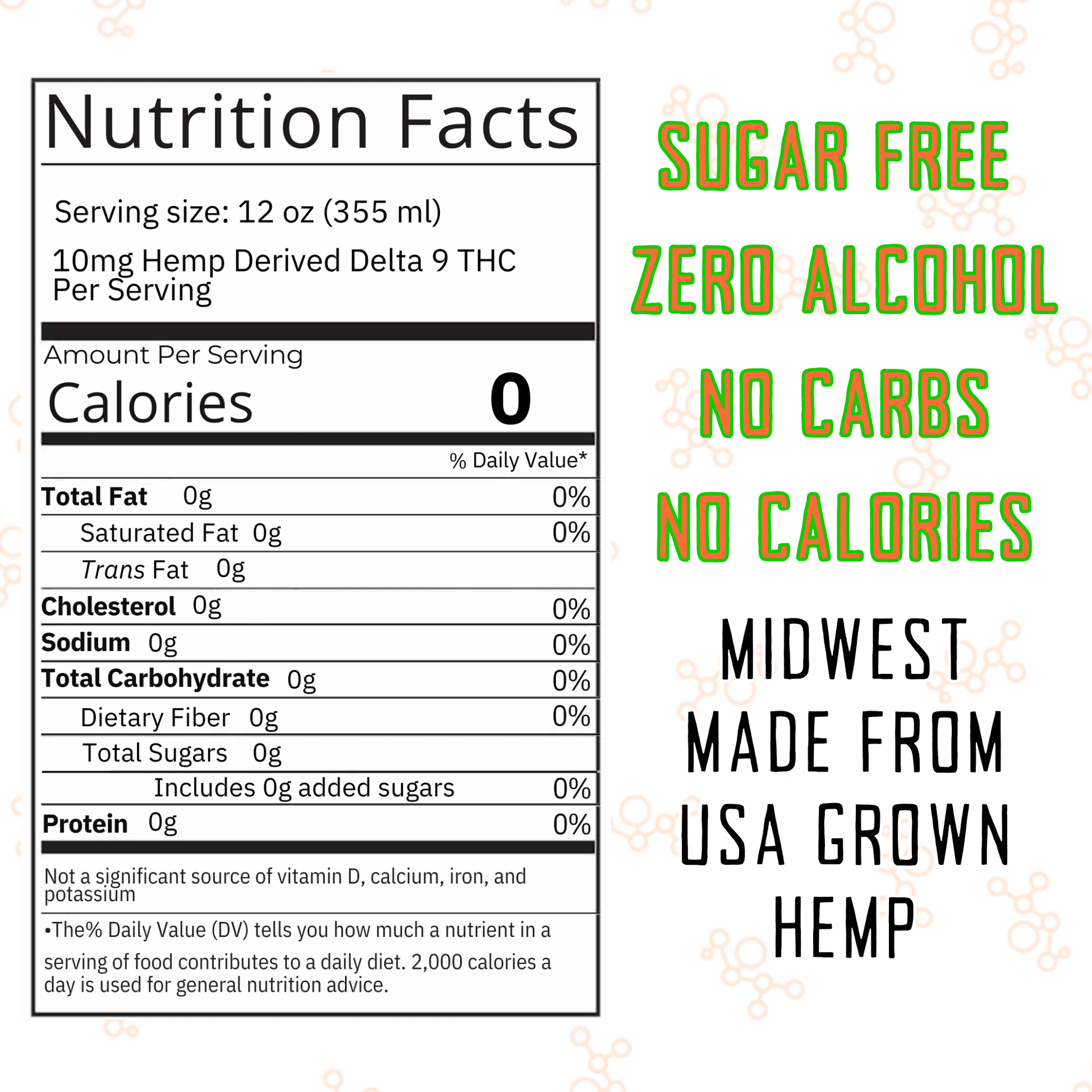 10mg Nano 9 Seltzers nutrition facts. 0 calories, sugar free, zero alcohol, and zero carbs. 